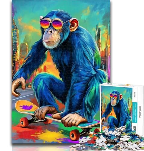 Puzzle für Erwachsene, Affen-Skateboard, 1000 Teile, Puzzle für Erwachsene und Jugendliche, Spielzeug, intellektuelles Spiel, Künstlersammlung, bildende Kunst, 50x75cm von GOIUYTGM
