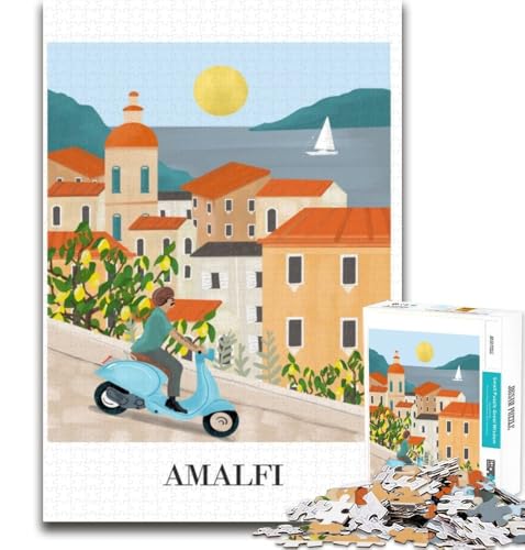 Puzzle für Erwachsene, Amalfiküste, Roller, Puzzle für Erwachsene, 1000 Teile, Stressabbau, schwierige Herausforderung, einzigartige Heimdekoration und Geschenke, 26x38cm von GOIUYTGM