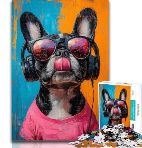 Puzzle für Erwachsene, Bulldogge hört Musik, 1000 Teile, Puzzle für Jugendliche und Erwachsene, Geschenke für Freunde und Familie, ab 14 Jahren, 50x75cm von GOIUYTGM