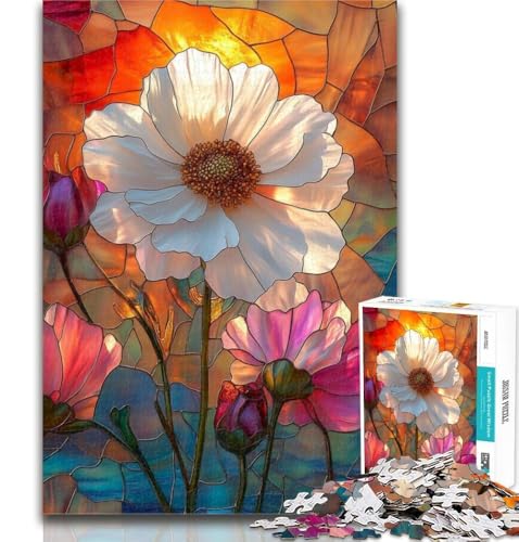 Puzzle für Erwachsene, Buntglasblumen, Puzzle für Erwachsene, 1000 Teile, Lernspielzeug und Spiele für Erwachsene und Jugendliche, 26x38cm von GOIUYTGM