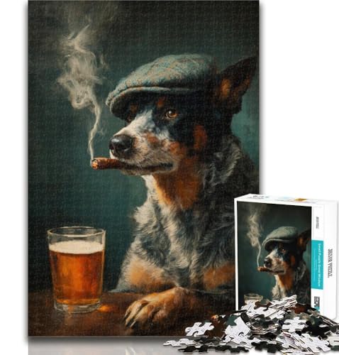 Puzzle für Erwachsene, Cattle Dog Smoking, Puzzle 1000 Teile für Jugendliche, Lernspiel, Herausforderungsspielzeug für Frauen und Männer, 50x75cm von GOIUYTGM