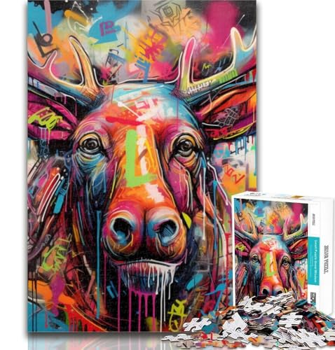 Puzzle für Erwachsene, Elch-Graffiti-Puzzle für Teenager, 1000 Teile, anspruchsvolles Spiel für die ganze Familie, für Frauen, Geschenke für Männer, 75x50cm von GOIUYTGM