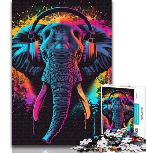 Puzzle für Erwachsene, Elefant mit Kopfhörern, 1000 Teile, Lernspiel für Geburtstag, Weihnachten und ab 14 Jahren, 26x38cm von GOIUYTGM