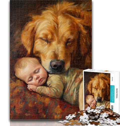 Puzzle für Erwachsene, Golden Retriever und Baby, 1000 Teile, für Lernspiele, Herausforderungsspielzeug, einzigartige Heimdekoration und Geschenke, 50x75cm von GOIUYTGM
