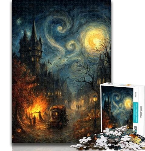 Puzzle für Erwachsene, Halloween-Skelett-Landschaftspuzzle, 1000 Teile für Erwachsene, Dekomprimierendes intellektuelles Lernspielzeug, Geburtstagsgeschenk, Geschenke, 26x38cm von GOIUYTGM