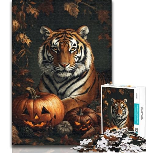 Puzzle für Erwachsene, Halloween-Tiger, 1000-teiliges Puzzle für Erwachsene, Geschenke, Lernspiel, Herausforderungsspielzeug für Frauen und Männer, 26x38cm von GOIUYTGM