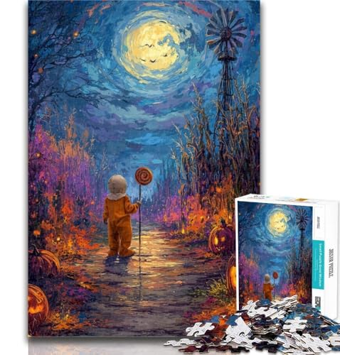 Puzzle für Erwachsene, Halloween unter dem Nachthimmel, 1000 Teile, Puzzle für Erwachsene, Lernspiele, Heimdekoration, Künstlersammlung, Bildende Kunst, 26x38cm von GOIUYTGM