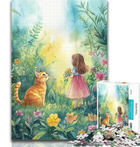Puzzle für Erwachsene, Kätzchen und Mädchen, 1000 Teile, Spielzeug, Lernspiele, Stressabbau, tolle Geschenke und Spielzeuge, 26x38cm von GOIUYTGM