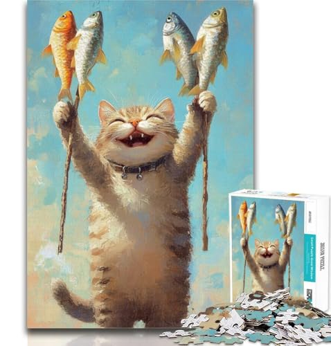 Puzzle für Erwachsene, Katzenangeln, 1000 Teile, Lernspiel für Geburtstag, Weihnachten und ab 14 Jahren, 26x38cm von GOIUYTGM