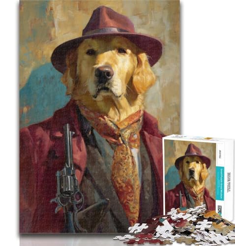 Puzzle für Erwachsene, Killer Golden Retriever, Puzzle für Teenager, 1000 Teile, Lernspielzeug, Familienspiele, Geburtstagsgeschenk, Geschenke, 50x75cm von GOIUYTGM