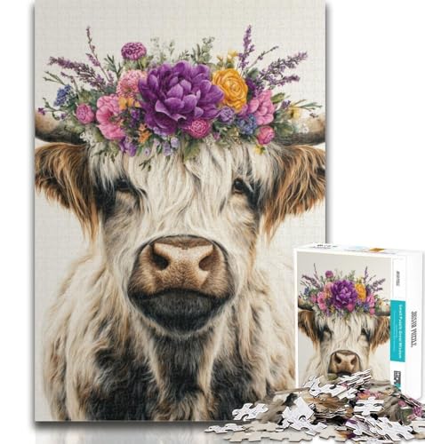 Puzzle für Erwachsene, Kuh, 1000-teiliges Puzzle für Erwachsene, Geschenke, Lernspiel, Herausforderungsspielzeug für Frauen und Männer, 26x38cm von GOIUYTGM