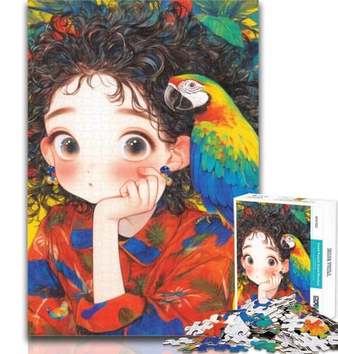Puzzle für Erwachsene, Mädchen und Papagei, 1000 Teile, Puzzle für Erwachsene und Jugendliche, Spielzeug, Lernspiele, Stressabbau, einzigartige Heimdekoration und Geschenke, 50x75cm von GOIUYTGM