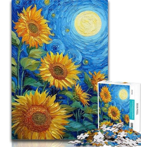 Puzzle für Erwachsene, Nachthimmel, Sonnenblume, Puzzle für Erwachsene, 1000 Teile, Spielzeug, Lernspiele, Stressabbau, tolle Geschenke und Spielzeuge, 50x75cm von GOIUYTGM