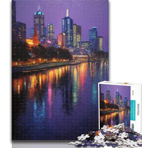 Puzzle für Erwachsene, Nachtstadtlandschaft, Puzzle für Erwachsene, 1000 Teile, Lernspielzeug und Spiele für Erwachsene und Jugendliche, 26x38cm von GOIUYTGM