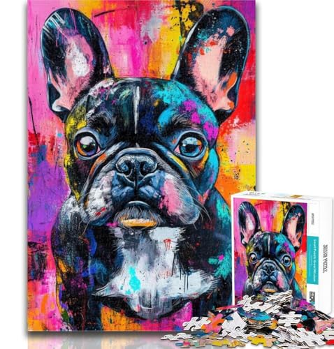 Puzzle für Erwachsene, Ölgemälde der Französischen Bulldogge, 1000 Teile, für Erwachsene und Jugendliche, für Lernspiele, Herausforderung, Spielzeug, Künstlersammlung, Bildende Kunst, 50x75cm von GOIUYTGM