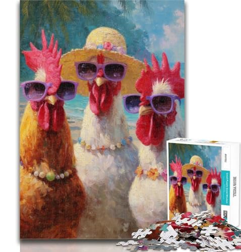 Puzzle für Erwachsene, Ölgemälde mit DREI Hähnen, 1000 Teile, Lernspiel für Geburtstag, Weihnachten und ab 14 Jahren, 50x75cm von GOIUYTGM