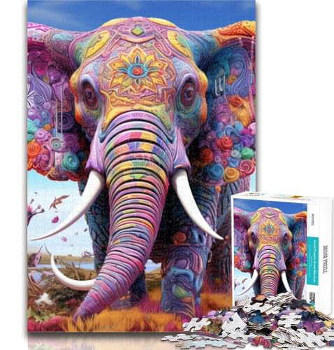 Puzzle für Erwachsene, Psychedelischer Elefant, 1000 Teile, Lernspiel für Geburtstag, Weihnachten und ab 14 Jahren, 26x38cm von GOIUYTGM
