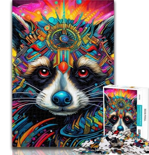Puzzle für Erwachsene, Psychedelisches Tier-Waschbär-Puzzle für Erwachsene, 1000 Teile, Lernspielzeug und Spiele für Erwachsene und Jugendliche, 26x38cm von GOIUYTGM