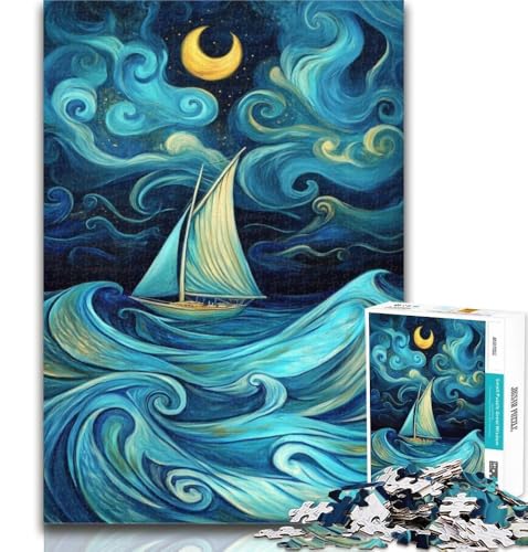 Puzzle für Erwachsene, Segelboot unter dem Nachthimmel, 1000 Teile, Spielzeug, Lernspiele, Stressabbau, tolle Geschenke und Spielzeuge, 50x75cm von GOIUYTGM