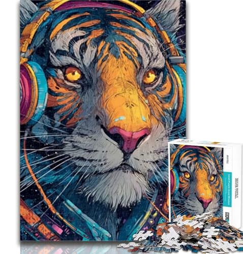 Puzzle für Erwachsene, Tiger mit Kopfhörern, 1000 Teile, Lernspiel für Geburtstag, Weihnachten und ab 14 Jahren, 50x75cm von GOIUYTGM