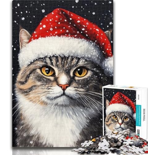 Puzzle für Erwachsene, Weihnachtsmannmütze, Katze, Puzzle für Erwachsene, 1000 Teile, Lernspielzeug und Spiele für Erwachsene und Jugendliche, 26x38cm von GOIUYTGM