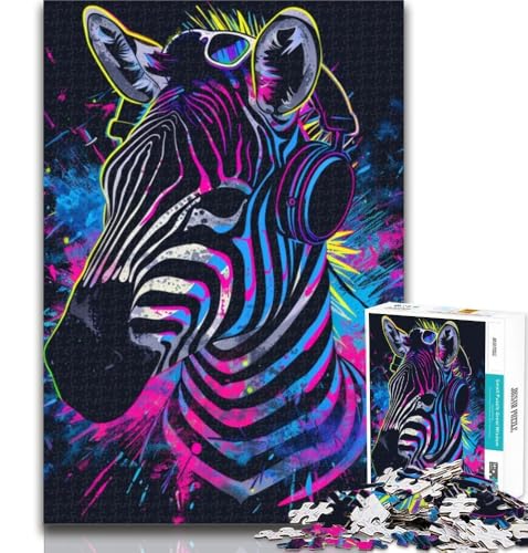 Puzzle für Erwachsene, Zebra mit Kopfhörern, Puzzle für Erwachsene, 1000 Teile, Lernspielzeug und Spiele für Erwachsene und Jugendliche, 50x75cm von GOIUYTGM