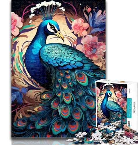 Puzzle für Erwachsene, farbenfroher Kunst-Pfau, 1000-teiliges Puzzle für Erwachsene, Geschenke, mit passendem Poster und Quizblatt, für 14-Jährige, 75x50cm von GOIUYTGM