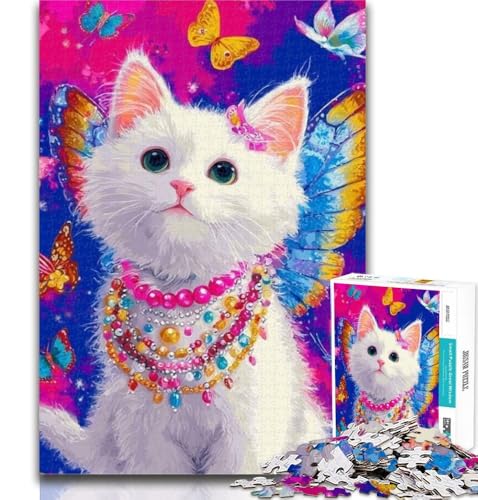 Puzzle für Erwachsene, weiße Katze, 1000 Teile, Lernspiel für Geburtstag, Weihnachten und ab 14 Jahren, 26x38cm von GOIUYTGM