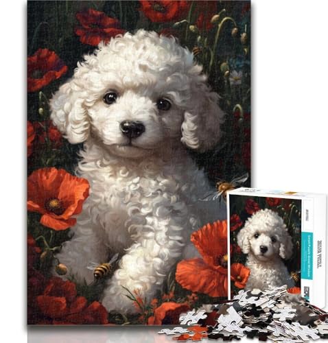 Puzzle für Erwachsene, weißer Pudel, 1000 Teile, Lernspiel für Geburtstag, Weihnachten und ab 14 Jahren, 26x38cm von GOIUYTGM