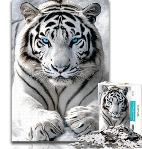 Puzzle für Erwachsene, weißer Tiger, 1000 Teile, Lernspiel für Geburtstag, Weihnachten und ab 14 Jahren, 26x38cm von GOIUYTGM