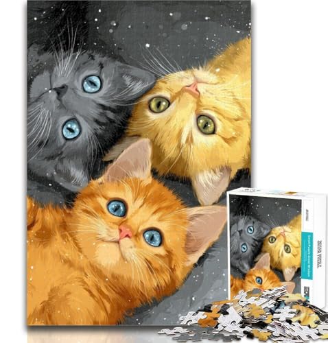 Puzzle für Erwachsene mit DREI Katzen, 1000 Teile, Lernspiel für Geburtstag, Weihnachten und ab 14 Jahren, 50x75cm von GOIUYTGM