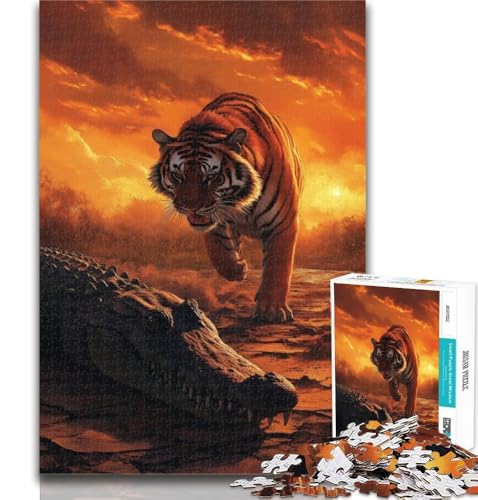 Puzzle für Erwachsene mit Tigern und Krokodilen, 1000 Teile, Lernspiel für Geburtstag, Weihnachten und ab 14 Jahren, 26x38cm von GOIUYTGM