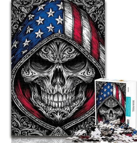 Puzzle für Erwachsene mit amerikanischer Flagge und Totenkopf, 1000 Teile, Spielzeug, Lernspiele, Stressabbau, tolle Geschenke und Spielzeuge, 26x38cm von GOIUYTGM