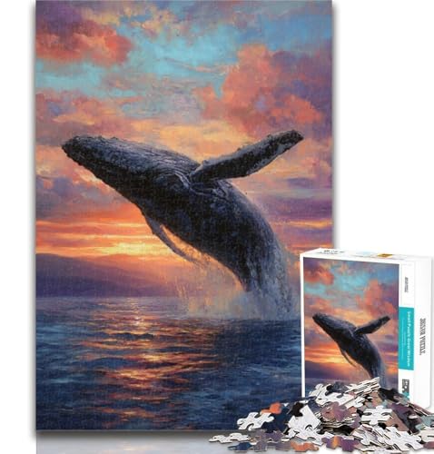 Puzzle für Erwachsene mit springendem Wal, 1000 Teile, Lernspiel für Geburtstag, Weihnachten und ab 14 Jahren, 26x38cm von GOIUYTGM