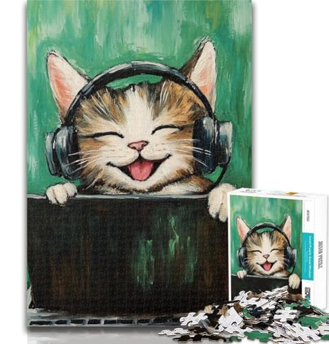 Puzzle für Teenager, 1000 Teile, Katze hört Musik, 1000-teiliges Puzzle, Lernspielzeug, Familienspiele, Geschenke für Freunde und Familie, 26x38cm von GOIUYTGM