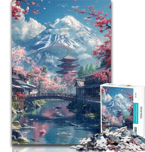 Puzzle für Teenager, Berg Fuji und Kirschblüte, Puzzle für Erwachsene, 1000 Teile, Familienspiel, Stressabbau, schwierige Herausforderung, Wichtelgeschenke, 50x75cm von GOIUYTGM