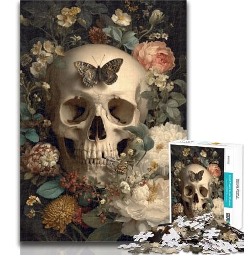 Puzzle für Teenager, Blumenschädel-Puzzle für Erwachsene, 1000 Teile, Lernspiel zum Geburtstag, Weihnachten für und ab 14 Jahren, 26x38cm von GOIUYTGM