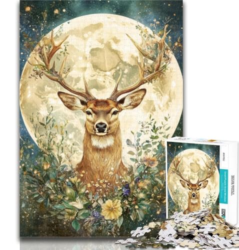 Puzzle für Teenager, Hirsch unter dem Mond, 1000 Teile, Puzzle für Erwachsene, Familienspiel, Stressabbau, schwierige Herausforderung, tolle Geschenke und Spielzeuge, 26x38cm von GOIUYTGM