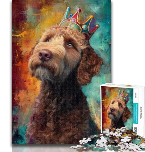Puzzle für Teenager, Hund mit Krone, 1000-teiliges Puzzle für Teenager, vollständig ineinandergreifende und zufällig geformte Teile, 26x38cm von GOIUYTGM
