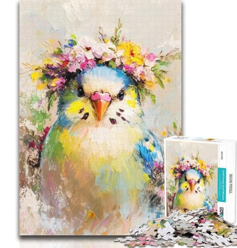 Puzzle für Teenager, Wellensittich mit Blumenkrone, 1000 Teile, Puzzle für Erwachsene und Teenager, zur Heimdekoration, für Kinder ab 14 Jahren, 26x38cm von GOIUYTGM