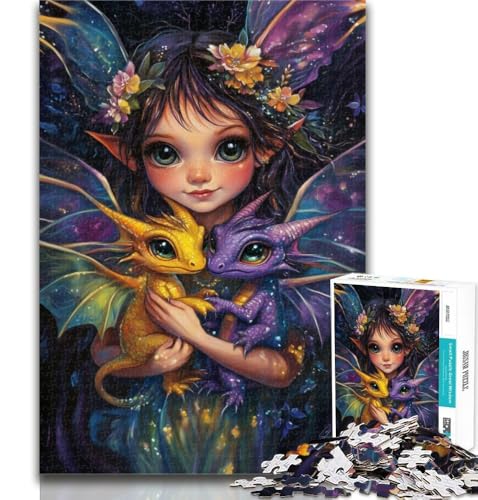 Puzzle für Teenager, kleines Mädchen und Drache, 1000 Teile, Puzzle für Teenager und Erwachsene, Spielzeug, Lernspiele, Stressabbau, Stärkung der Liebe zwischen Paaren, 26x38cm von GOIUYTGM