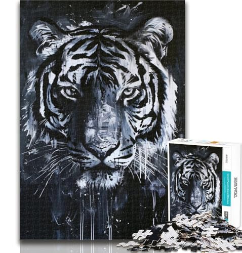 Puzzle mit 1000 Teilen, Schwarz-Weiß-Tiger, für Jugendliche ab 14 Jahren, unmögliches Spiel, Erwachsene und Jugendliche, 50x75cm von GOIUYTGM