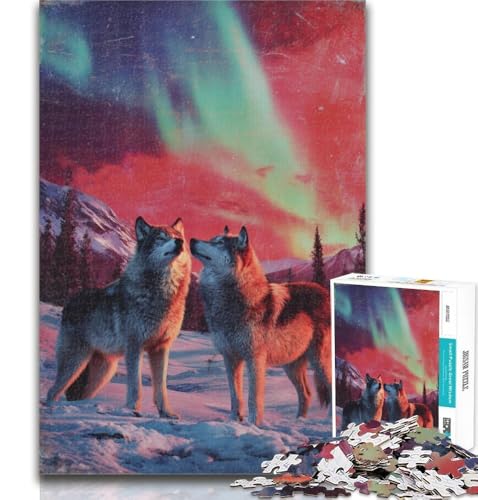 Puzzle mit 1000 Teilen für Erwachsene und Jugendliche, Wolf unter der Aurora, 1000-teiliges Puzzle mit passendem Poster und Quizblatt, für Kinder ab 14 Jahren, 50x75cm Puzzle mit 1000 Teilen für Erwachsene und Jugendliche, Wolf unter der Aurora, 1000-teiliges Puzzle mit passendem Poster und Quizblatt, für Kinder ab 14 Jahren, 50x75cm von GOIUYTGM