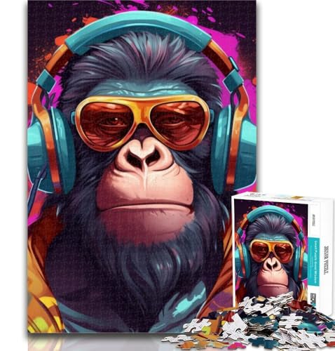 Puzzle mit Affenkopfhörern, 1000 Teile, Puzzle für Erwachsene, Spielzeug, Lernspiele, Stressabbau, einzigartige Heimdekoration und Geschenke, 26x38cm von GOIUYTGM