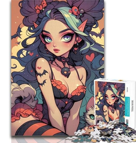 Puzzle mit Mädchen und Katze, 1000 Teile, für Teenager, Lernspiele, Herausforderungsspielzeug, einzigartige Heimdekoration und Geschenke, 26x38cm von GOIUYTGM