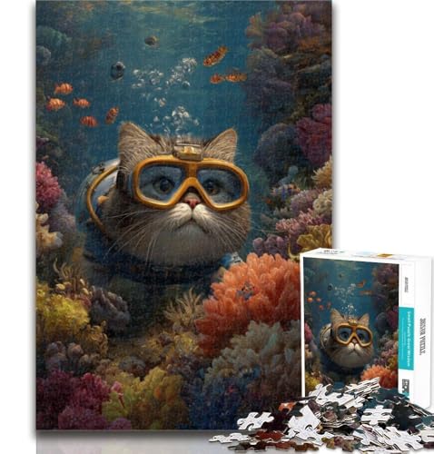 Puzzle mit Unterwasserkatzen-Motiv, 1000 Teile, Lernspiele, Heimdekoration, Geschenk für die ganze Familie, 26x38cm von GOIUYTGM