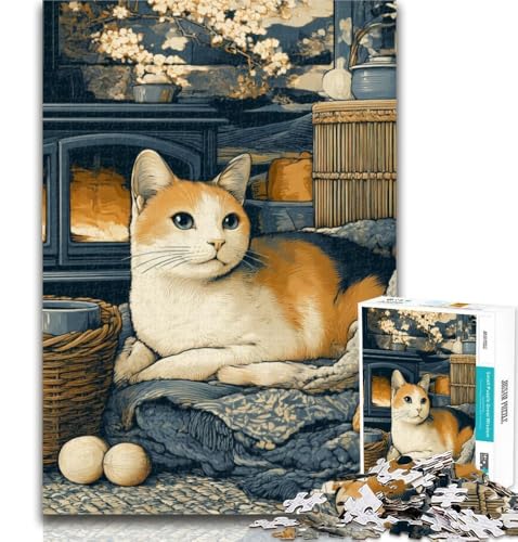 Puzzle mit schlafender Katze, 1000 Teile, für Teenager, Familienspiel, Stressabbau, schwierige Herausforderung, Wichtelgeschenke, 26x38cm von GOIUYTGM