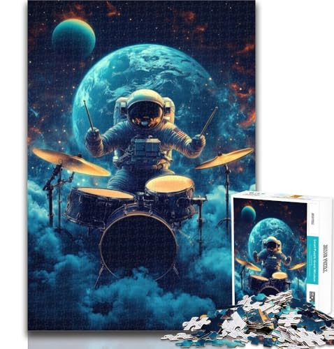 Puzzles Astronaut spielt Schlagzeug Puzzles 1000 Teile für Erwachsene, Lernspiele, Heimdekoration, Geschenk für die ganze Familie, 26x38cm von GOIUYTGM