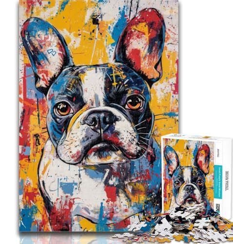 Puzzles Französische Bulldogge Ölgemälde Puzzles für Teenager 1000 Teile, Dekomprimierendes intellektuelles Lernspielzeug Tolle Geschenke und Spielzeuge 26x38cm von GOIUYTGM