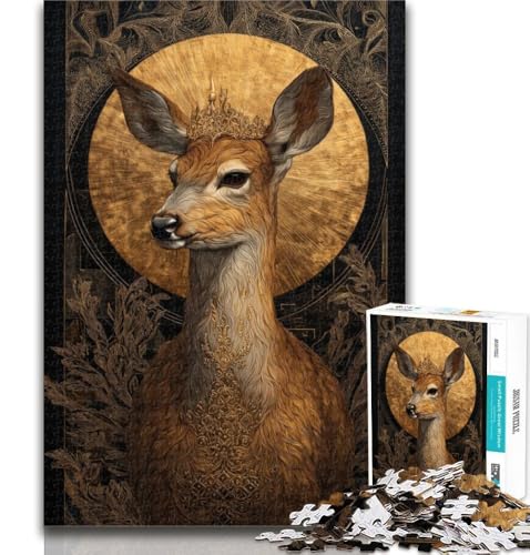 Puzzles Goldener Hirsch 1000 Teile Puzzle für Erwachsene und Jugendliche, Lernspielzeug für die ganze Familie, Spiele zur Förderung der Liebe zwischen Paaren, 26x38cm von GOIUYTGM